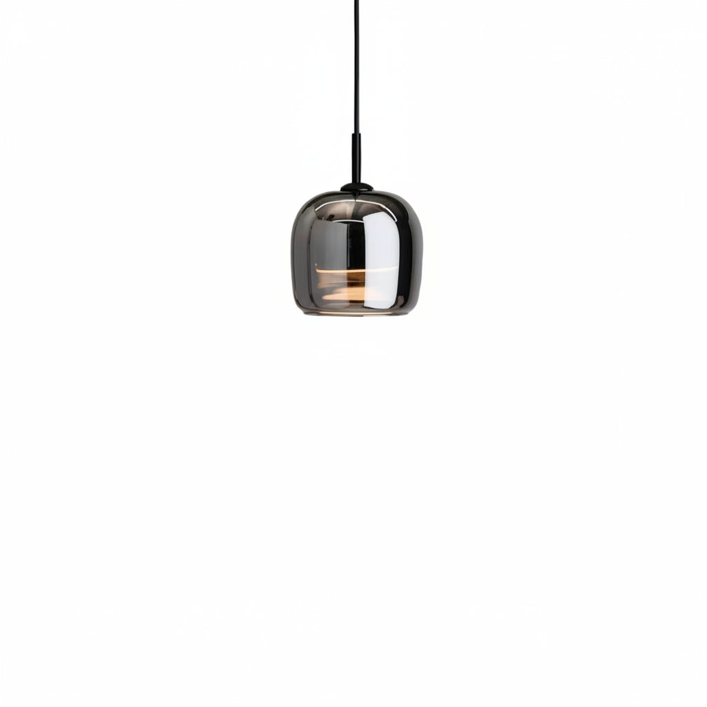 Smoked glass cube pendant light with black cord and ceiling cap