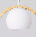 Wood halo bird wall light with frosted glass dome and round wooden ring