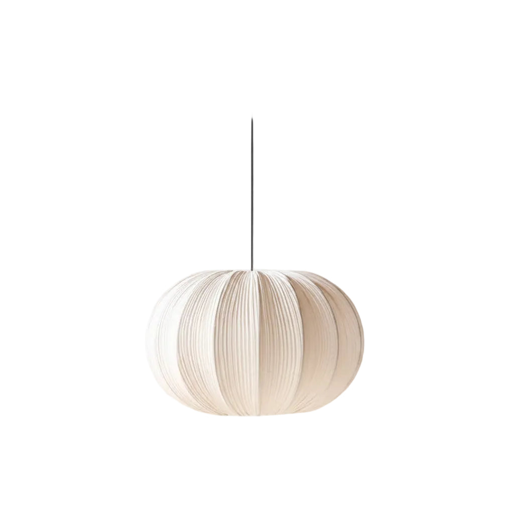Fabric pumpkin pendant light with cream pleated fabric pumpkin shade and cord