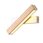 Rotatable arm wooden wall light with horizontal LED strip and black wall mount
