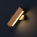 Rotatable arm wooden wall light with warm LED strip and dark bracket on wall