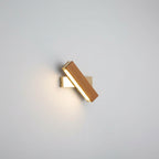 Rotatable arm wooden wall light with light wood arm and glowing LED bar on bracket