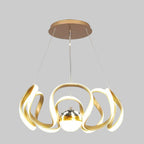 Gold ribbon star chandelier with round canopy and three hanging bulbs