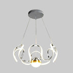 Chrome ribbon star chandelier with round canopy and three hanging bulbs