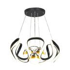 Black ribbon star chandelier with round canopy and three hanging bulbs