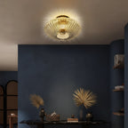 Amber fluted saucer ceiling light with ribbed glass shade and circular recessed opening