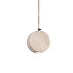 Round travertine disc pendant light with copper cord and mounting cap