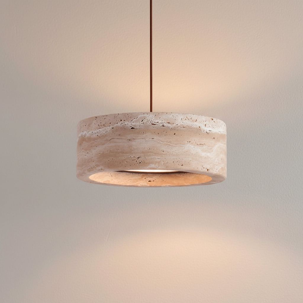 Retro Natural Stone Art Pendant Light Yellow Travertine LED Chandelier Bedroom Bedside Decoration Home Lighting Fixtures 0