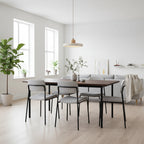 Wood-sphere hanging pendant with light drum shade over dining area