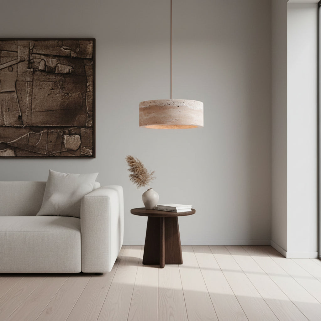 Retro Natural Stone Art Pendant Light Yellow Travertine LED Chandelier Bedroom Bedside Decoration Home Lighting Fixtures 4