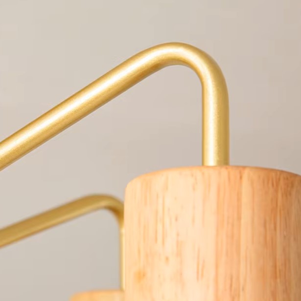 Gold curved arm with light wood cap for branch chandelier