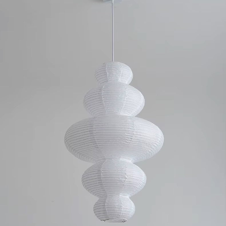 Stacked paper pendant light with layered white paper globe shades