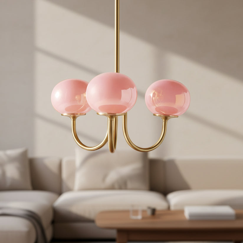 Valentina Retro Art Deco Globe Chandelier, White/Pink/Beige 1