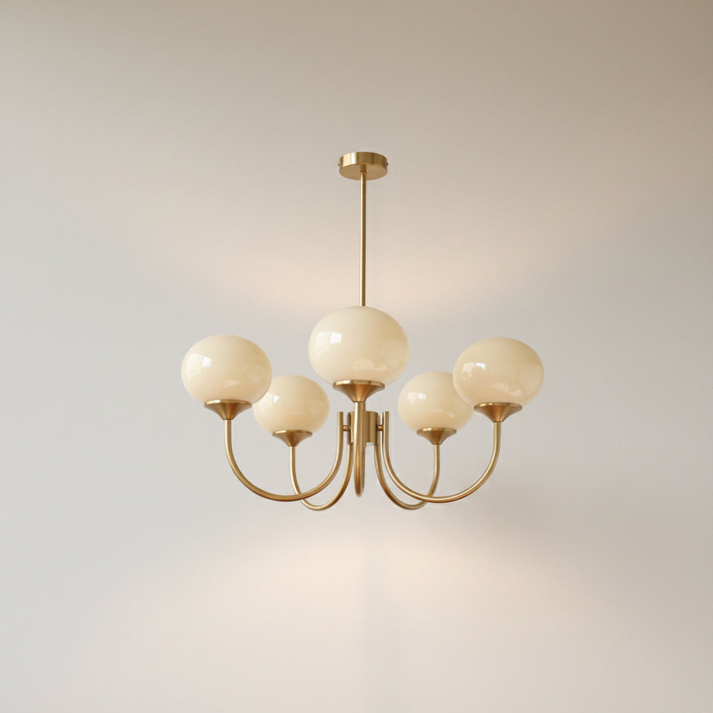 Valentina Retro Art Deco Globe Chandelier, White/Pink/Beige 11
