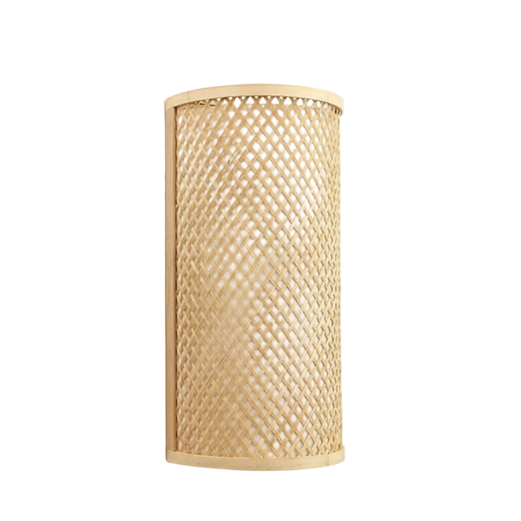 Bamboo wall sconce lamp with woven shade, 40 cm tall and 21 cm wide