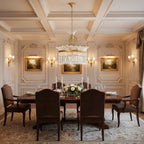 Ornate gold tiered crystal chandelier pendant with chandelier-style prism drapes