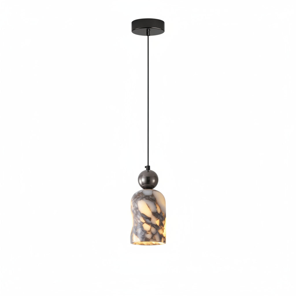 Luxury Black Metal Natural Marble Pendant Light Fixture E27 Mini Hanging Lamp for Bedroom Bedside Dining Room Decor 6