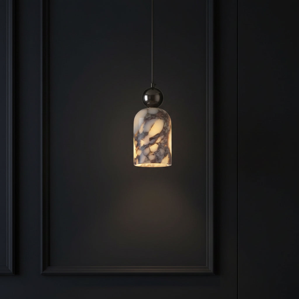 Luxury Black Metal Natural Marble Pendant Light Fixture E27 Mini Hanging Lamp for Bedroom Bedside Dining Room Decor 1