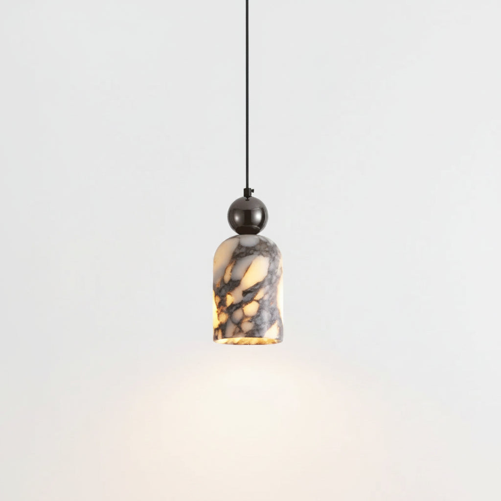Luxury Black Metal Natural Marble Pendant Light Fixture E27 Mini Hanging Lamp for Bedroom Bedside Dining Room Decor 2