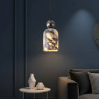Luxury Black Metal Natural Marble Pendant Light Fixture E27 Mini Hanging Lamp for Bedroom Bedside Dining Room Decor 3