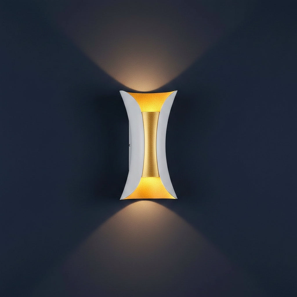 White up-and-down wall light with gold accents