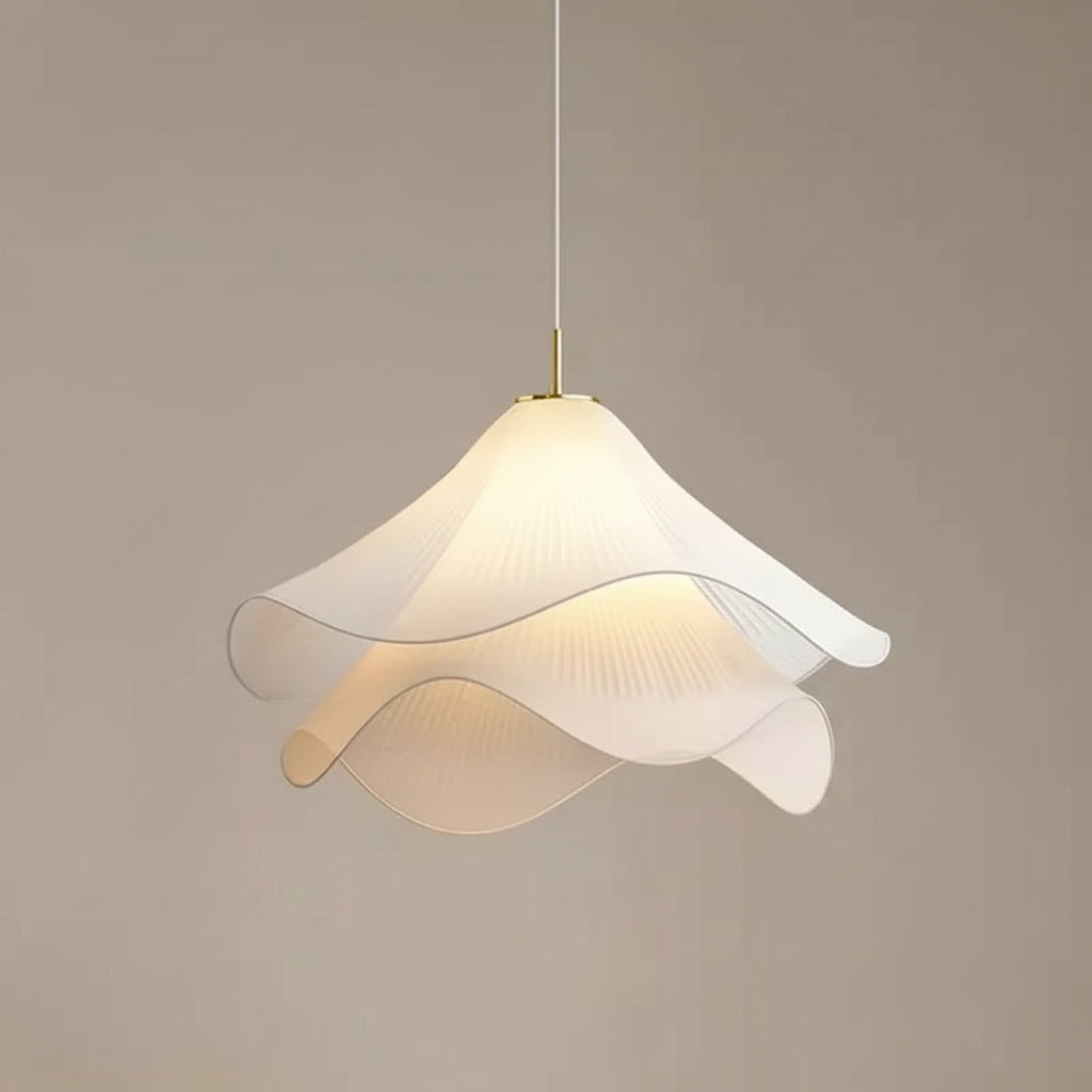 Off-white layered petal fabric pendant light with slim hanging cord