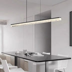 Rectangular bar chandelier with glass diffuser and black end caps