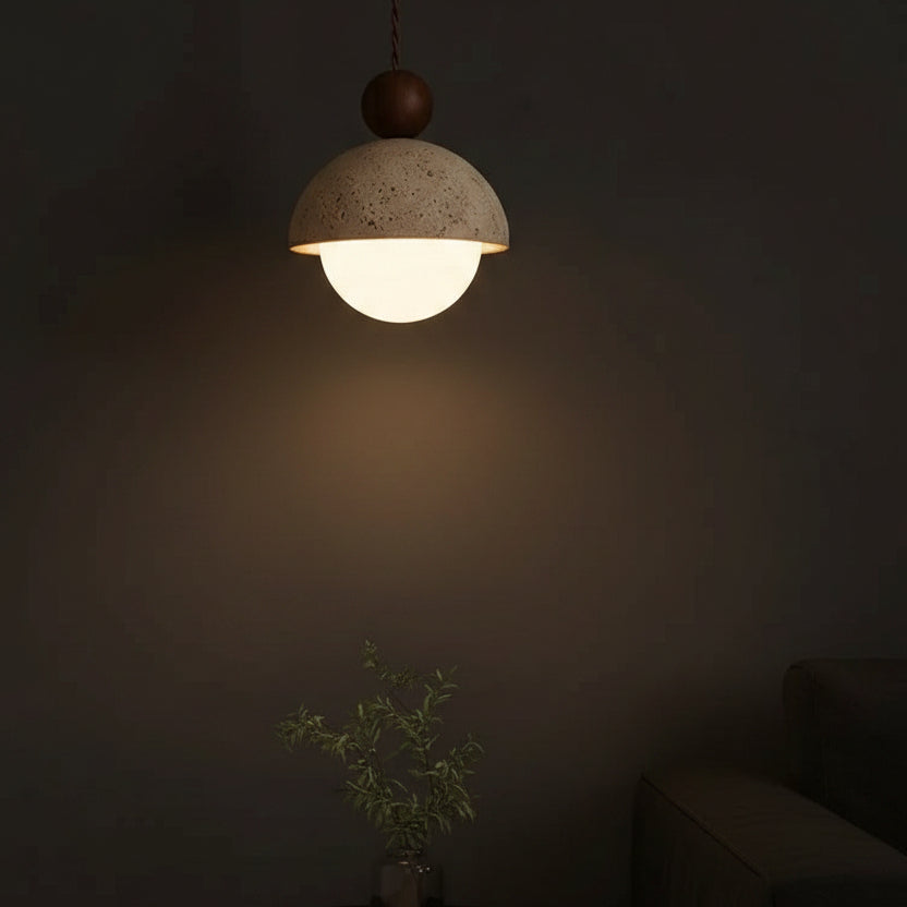 Zela Travertine Bowl Pendant Light | Nordic Minimalist Half Sphere Hanging Fixture