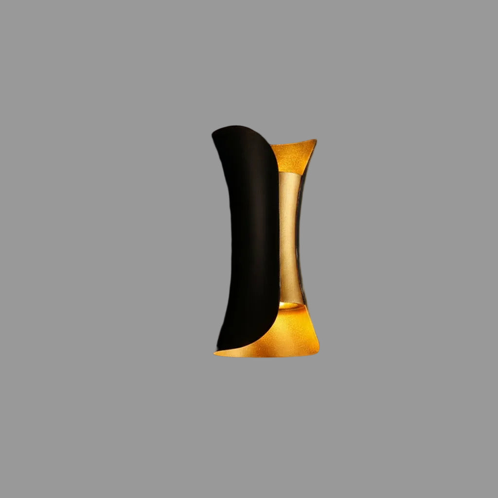 Black up-and-down wall light with gold inner reflector