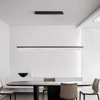 Rectangular bar chandelier with long glass diffuser and black ceiling mount