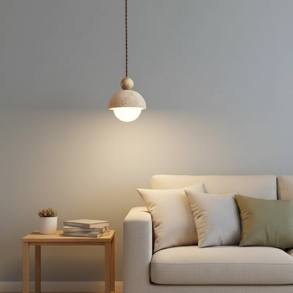 Zela Travertine Bowl Pendant Light | Nordic Minimalist Half Sphere Hanging Fixture