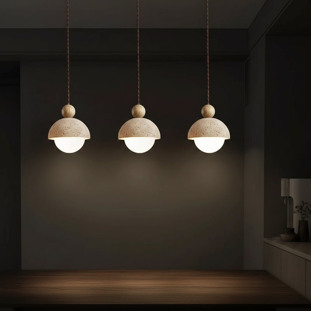 Zela Travertine Bowl Pendant Light | Nordic Minimalist Half Sphere Hanging Fixture