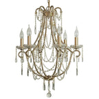 Gold-tone candle chandelier with multiple arms and clear bead teardrop drops