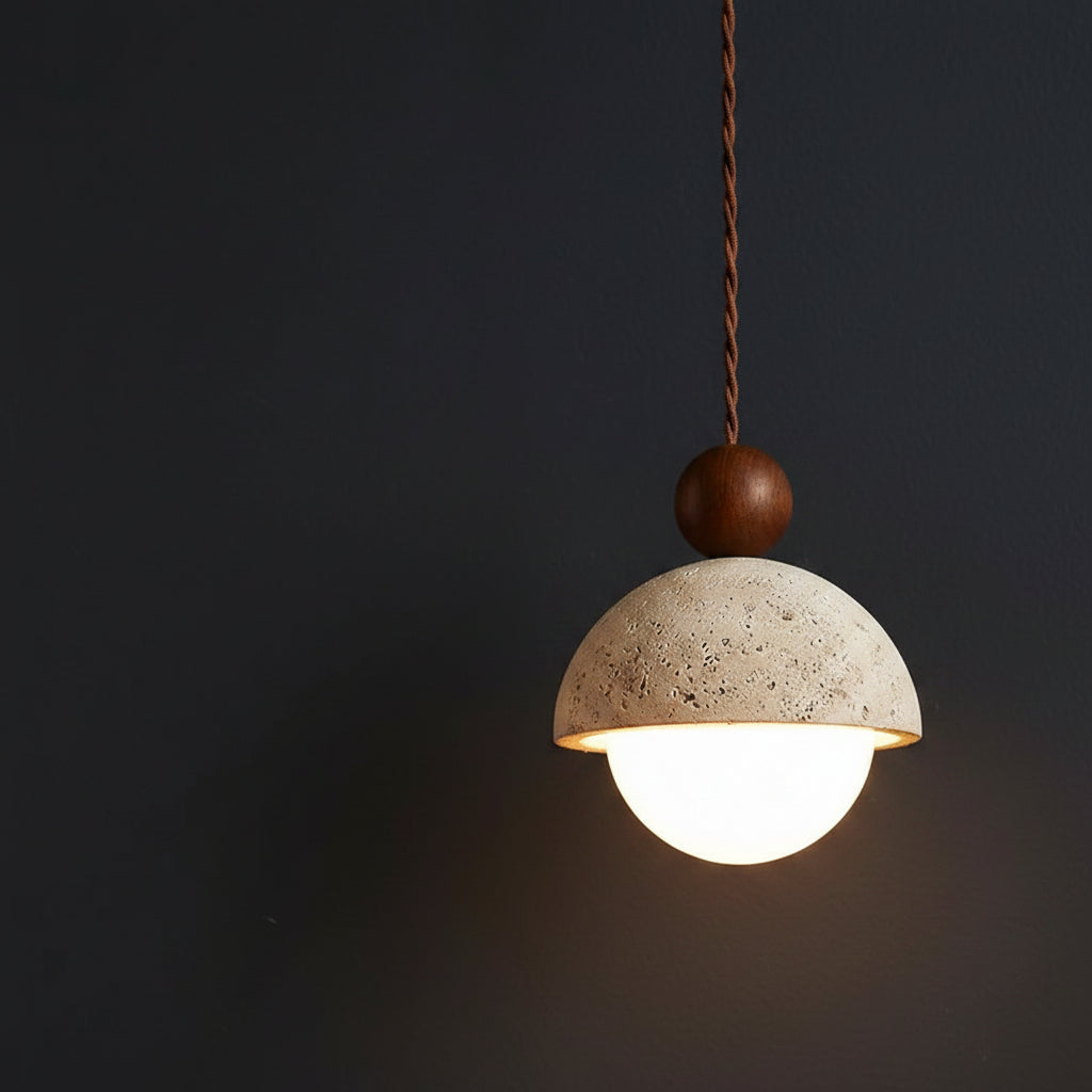 Zela Travertine Bowl Pendant Light | Nordic Minimalist Half Sphere Hanging Fixture