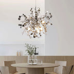 Silver-tone branch chandelier with hanging sequin discs and clear rods