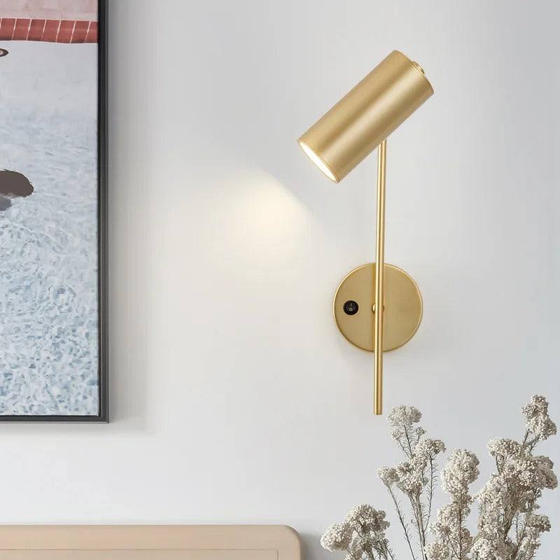 Gold swivel head wall spotlight with cylindrical shade