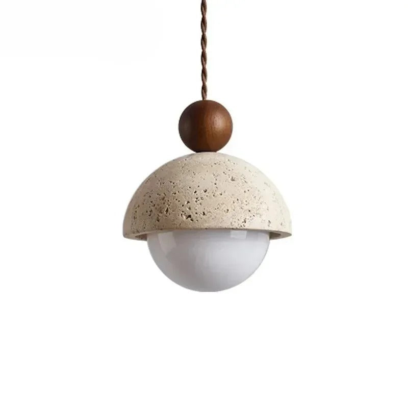 Zela Travertine Bowl Pendant Light | Nordic Minimalist Half Sphere Hanging Fixture