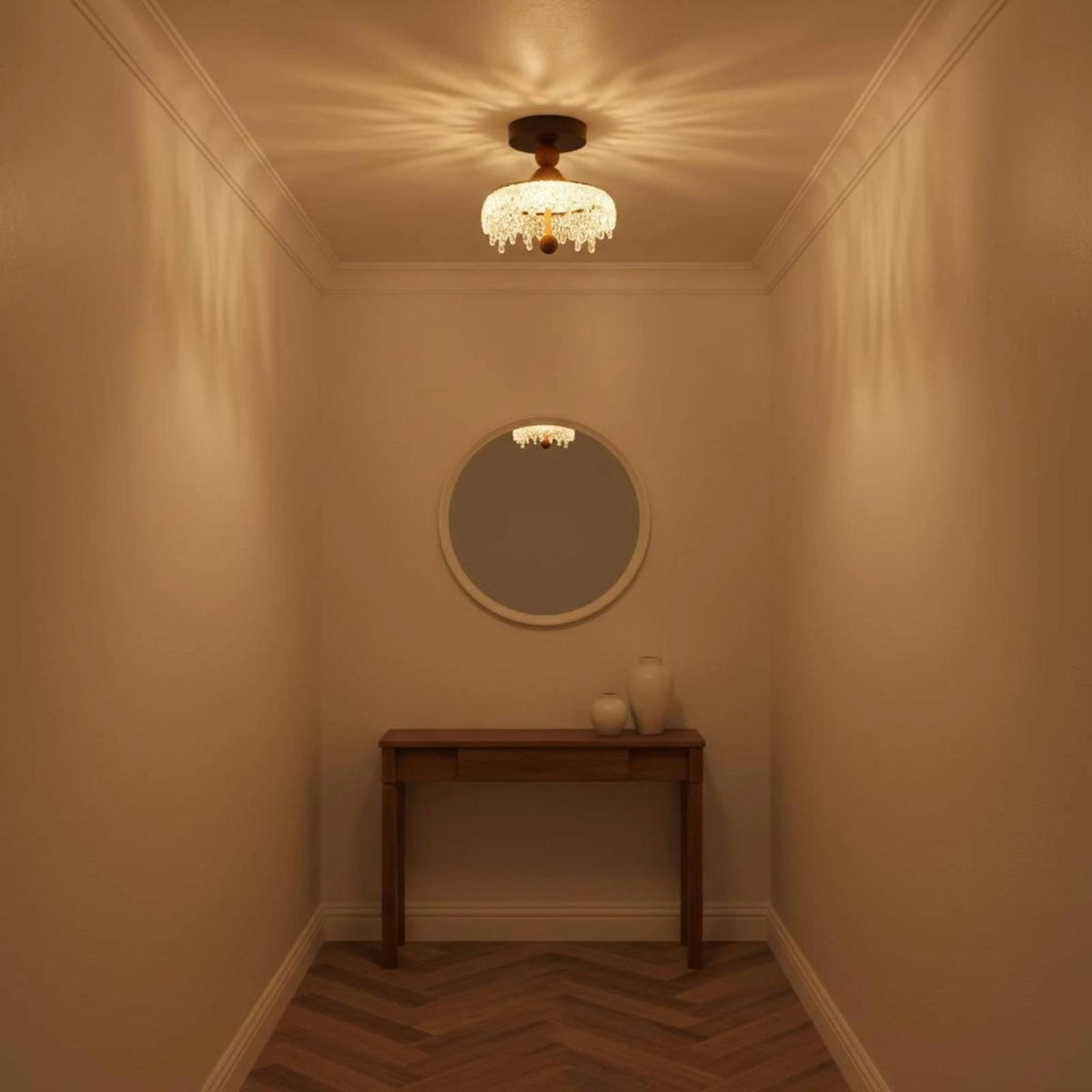Textured drop ceiling light with frosted glass shade and dark bronze canopy