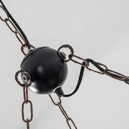 Dark metal ceiling hook and chain links for the hanging cage chandelier