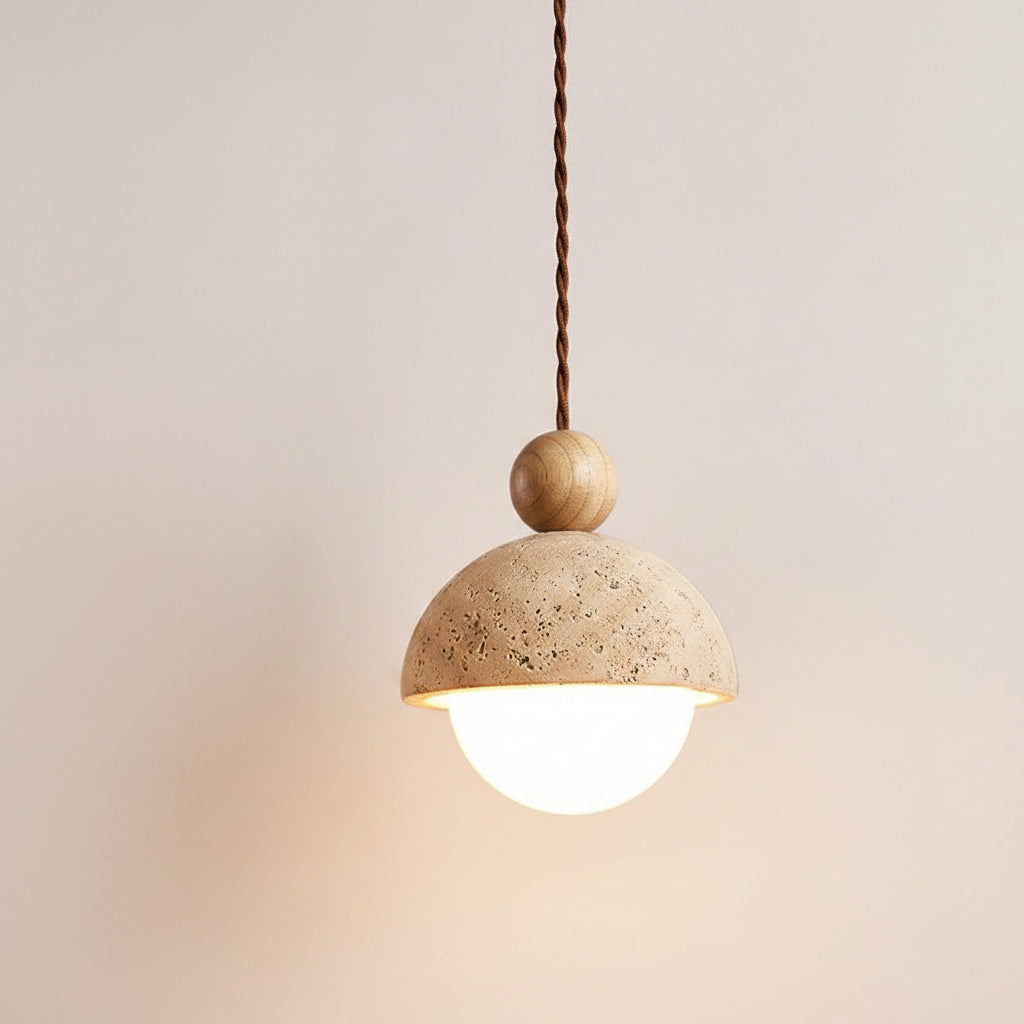 Zela Travertine Bowl Pendant Light | Nordic Minimalist Half Sphere Hanging Fixture