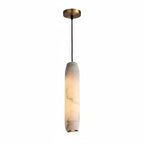 Evon alabaster tube pendant light with round bronze ceiling cap and black cord
