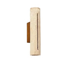 Beri travertine tubular wall light with vertical slot, cream stone cylinder and wood back