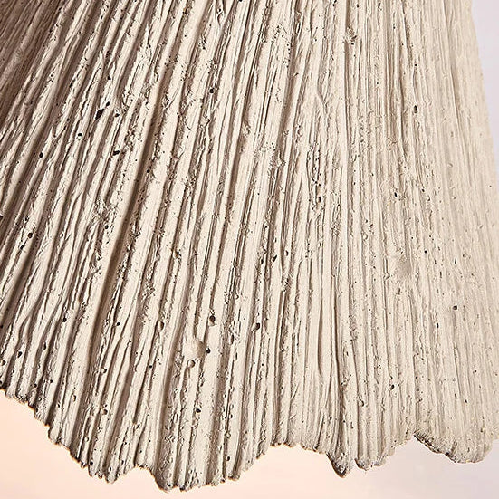 Textured fluted cone pendant shade in light cream with fine vertical ridges