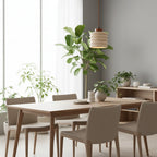 Ribbed travertine pendant light with stacked cylindrical shade and hanging cord