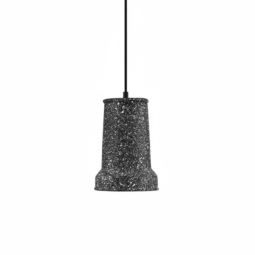 Black terrazzo stepped cone pendant light with black cord and top canopy