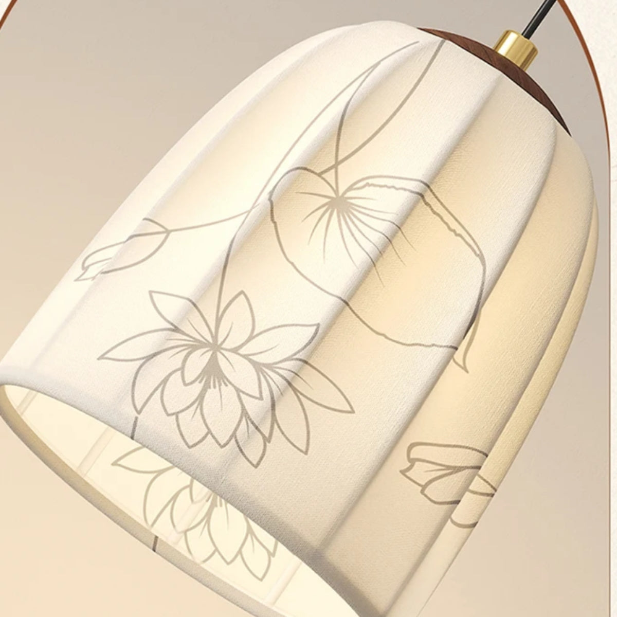 White bell-dome pendant shade with gray floral line art