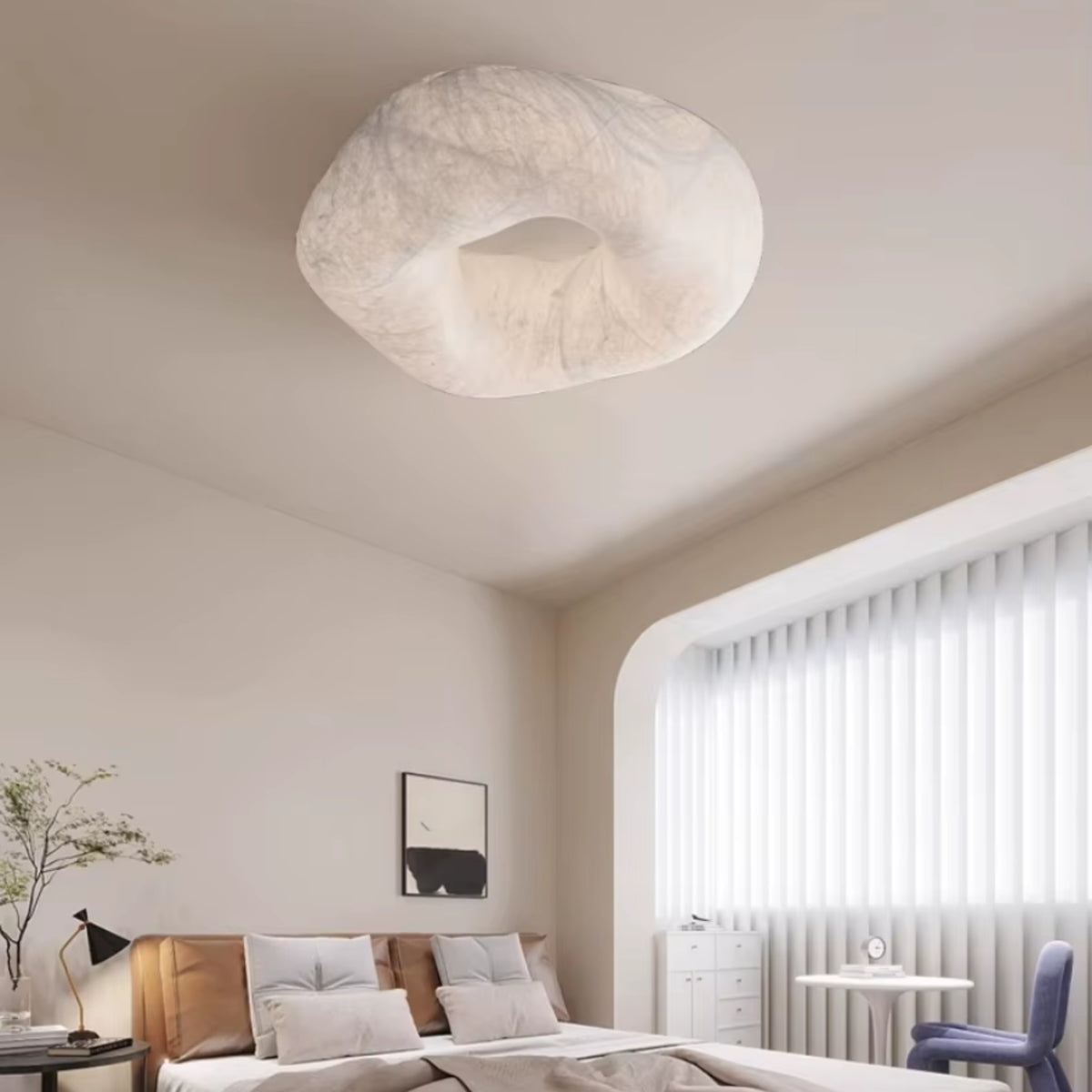 Cloud-shaped silk ceiling light with soft off-white fabric shade