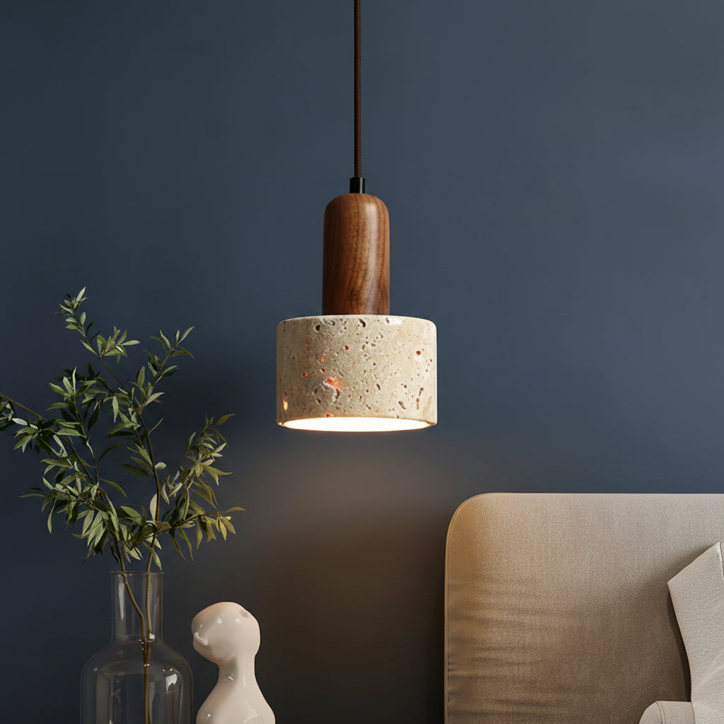 Tavix Travertine Drum Pendant Light | Minimalist Cylindrical Hanging Fixture