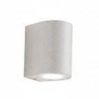 D-shaped wall light with speckled light-gray housing and round recessed LED