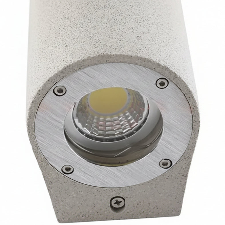 D-shaped wall light, speckled light-gray housing with circular LED spotlight